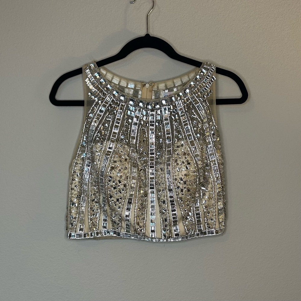 Bustier Women’s Size 10 Cream Mesh Classy Embellished Jewels Zip Back Dress Top - Picture 2 of 15